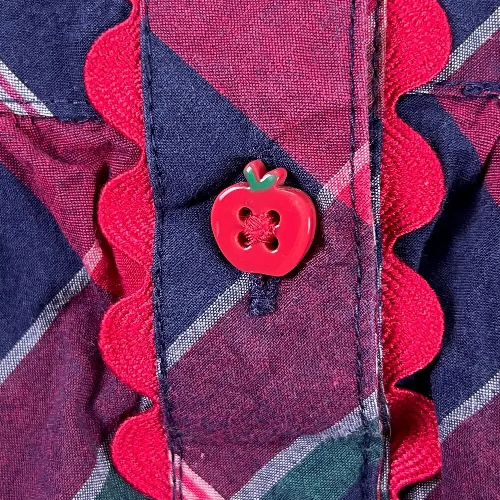 Gymboree Toddler Dress 4T Red Madras Plaid Apple Button Ruffle Cap Sleeve Cotton